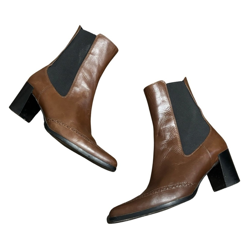 Derek lamented brown leather ankle slip on boots size 6